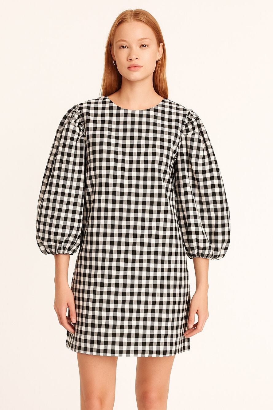 J.Crew Puff Sleeve Gingham Mini Dress Black White Textured Check Size XXS